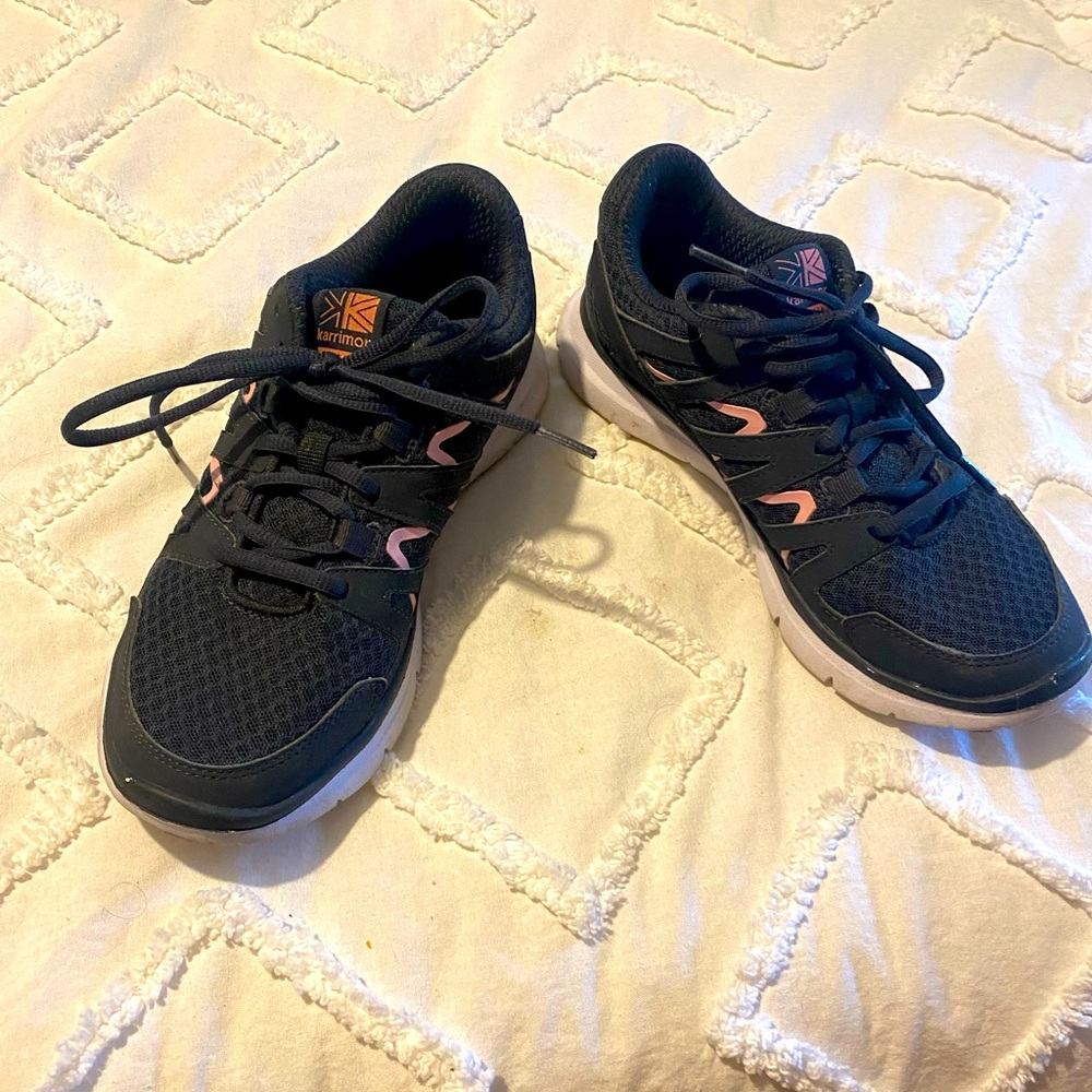 Dark grey and light pink running shoes